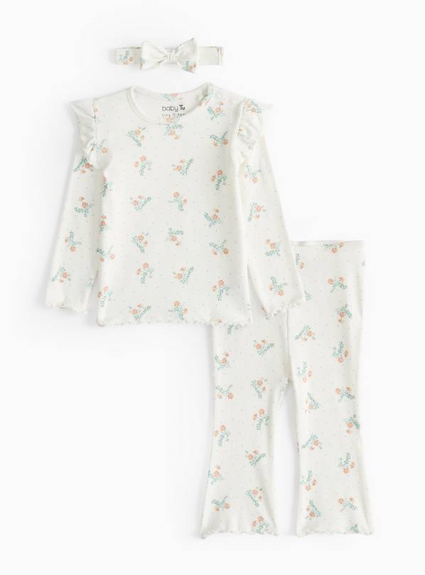 Floral Printed Ribbed 3-Piece Set 6-9 months